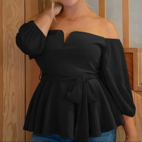 Boho plus  burgundy off shoulder peplum blouse - Picture 16 of 16